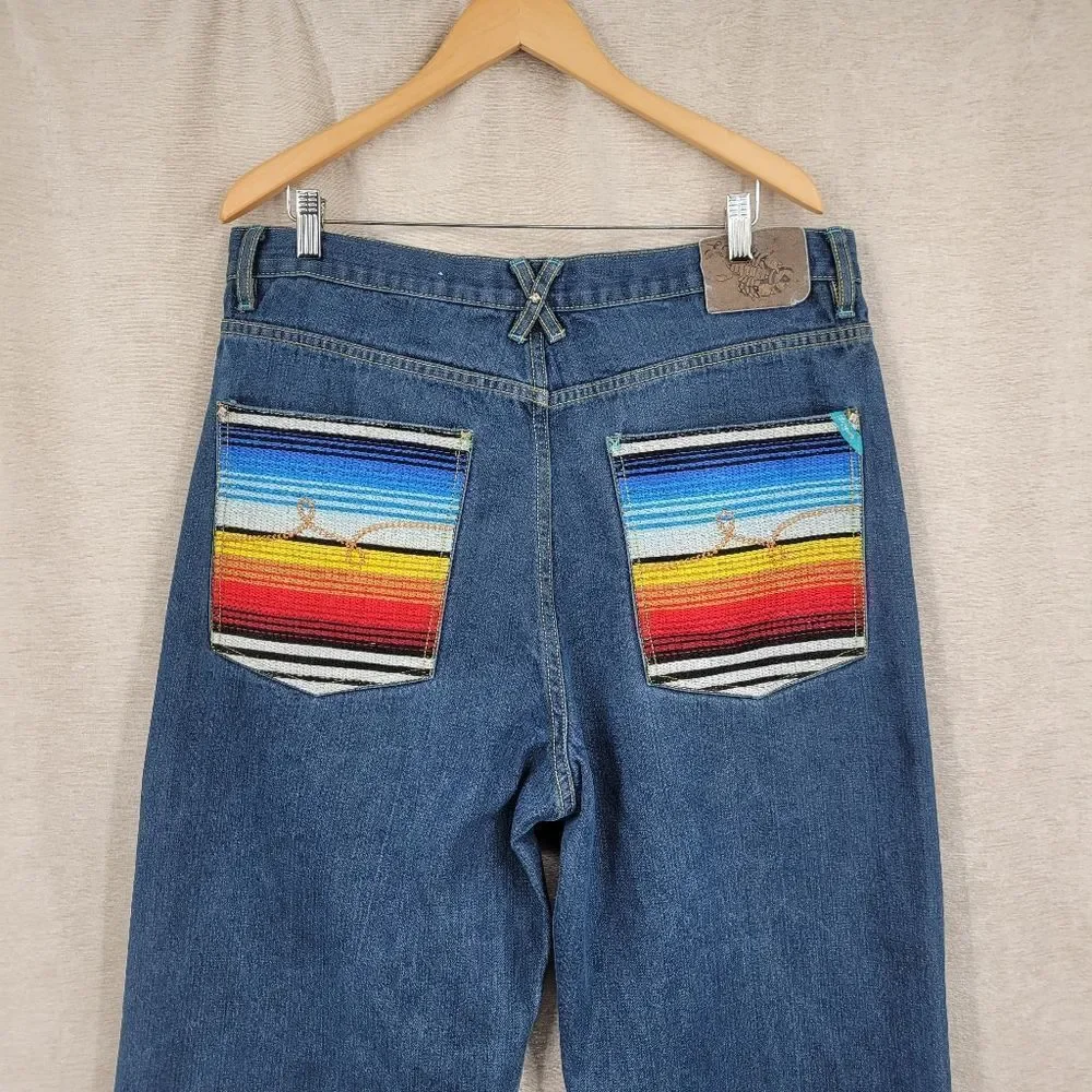LRG Colorful Embroidered Wide Leg Baggy Denim Jeans